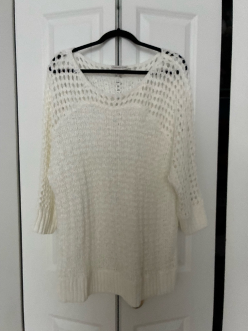 💫Coldwater Creek crochet Open-Knit white  Scoop Neck Sweater•Sz 1X